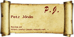 Petz Jónás névjegykártya